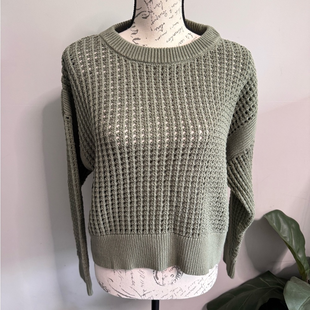 Old Navy Olive Green Open Knit Cotton Sweater Large Lightweight Summer Pullover